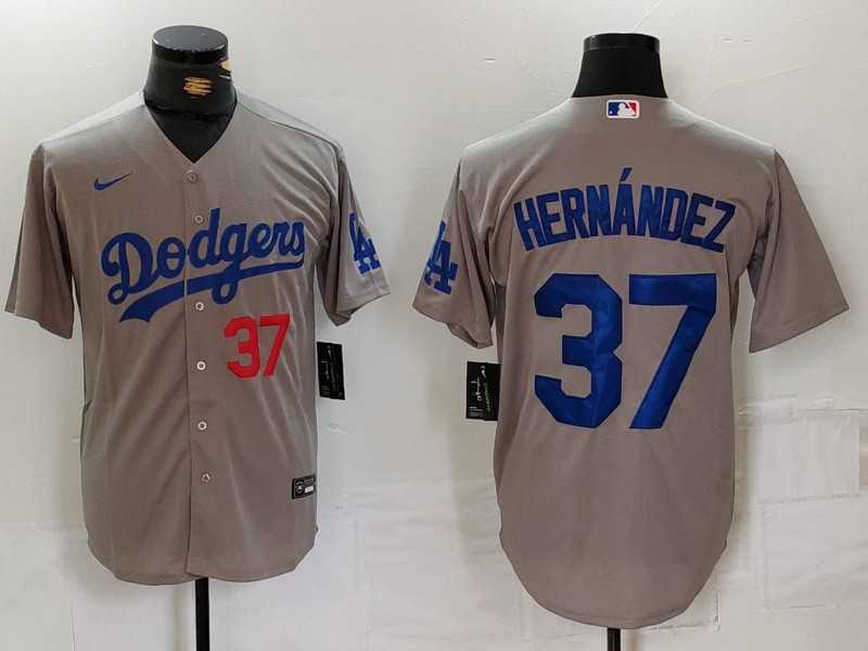 Mens Los Angeles Dodgers #37 Teoscar Hernandez Number Grey Cool Base Stitched Jersey